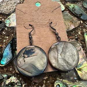 Natural Shell Look Dangle Earrings – Round Iridescent Design
